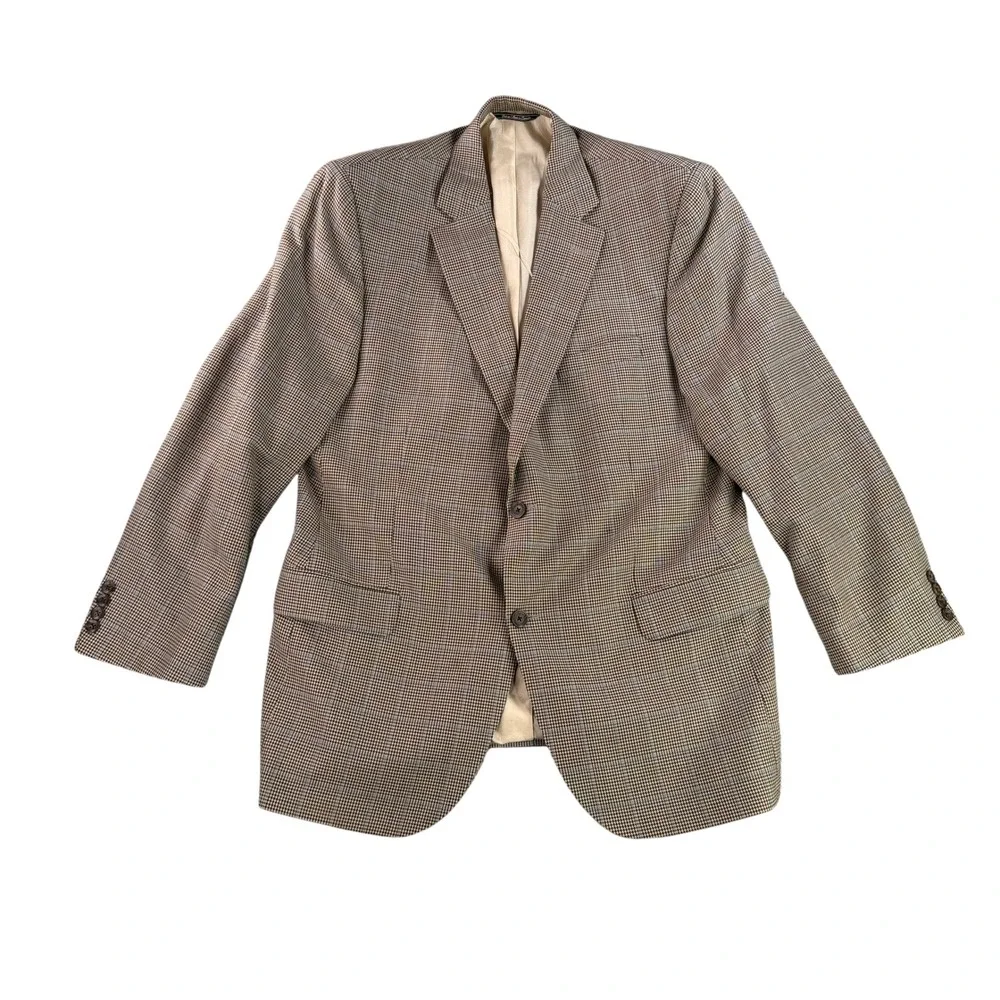 Saks Fifth Avenue Blazer Mens 44R Brown Loro Piana Wool Houndstooth Sport Coat